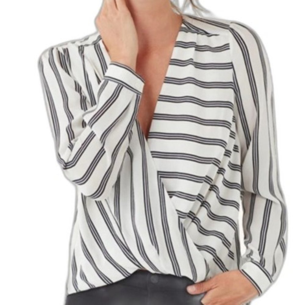Splendid Striped Silk Surplice Blouse